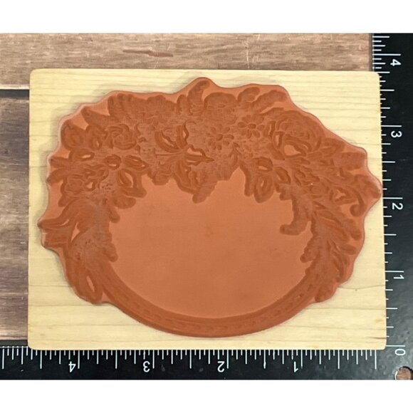 PSX K-413 WOOD MOUNTED OVAL RUBBER STAMP SWAG BOTANICAL - Picture 3 of 3
